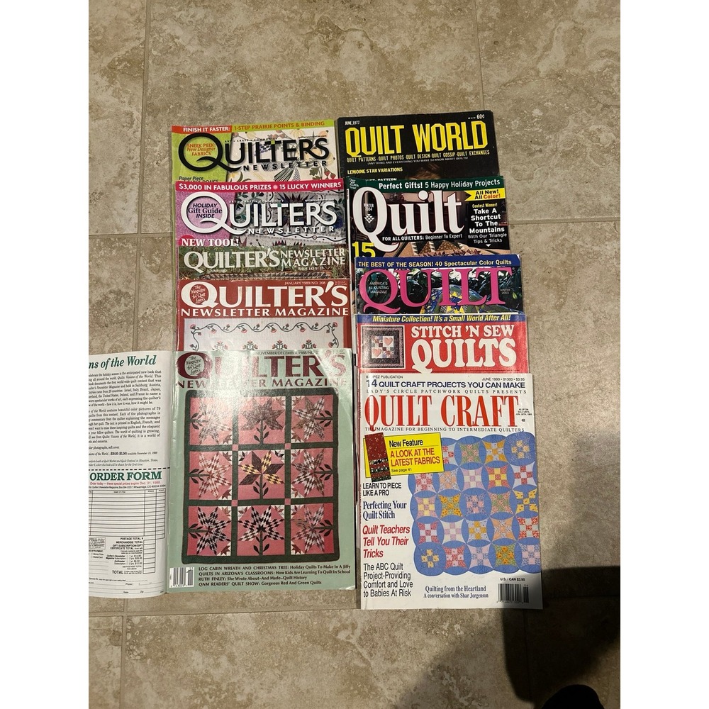 Quilting Magazines - Lot of 10 Quilter's Newsletter, Quilt World All VTG